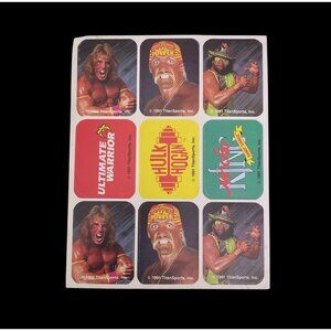 1991 WWF Sticker Sheet Hulk Hogan Ultimate Warrior Macho Man Randy Savage Vtg